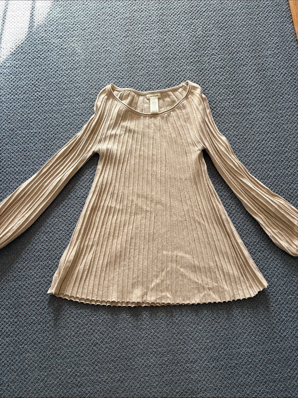 Max Studio Ribbed Long-Sleeve Knit Top in Beige